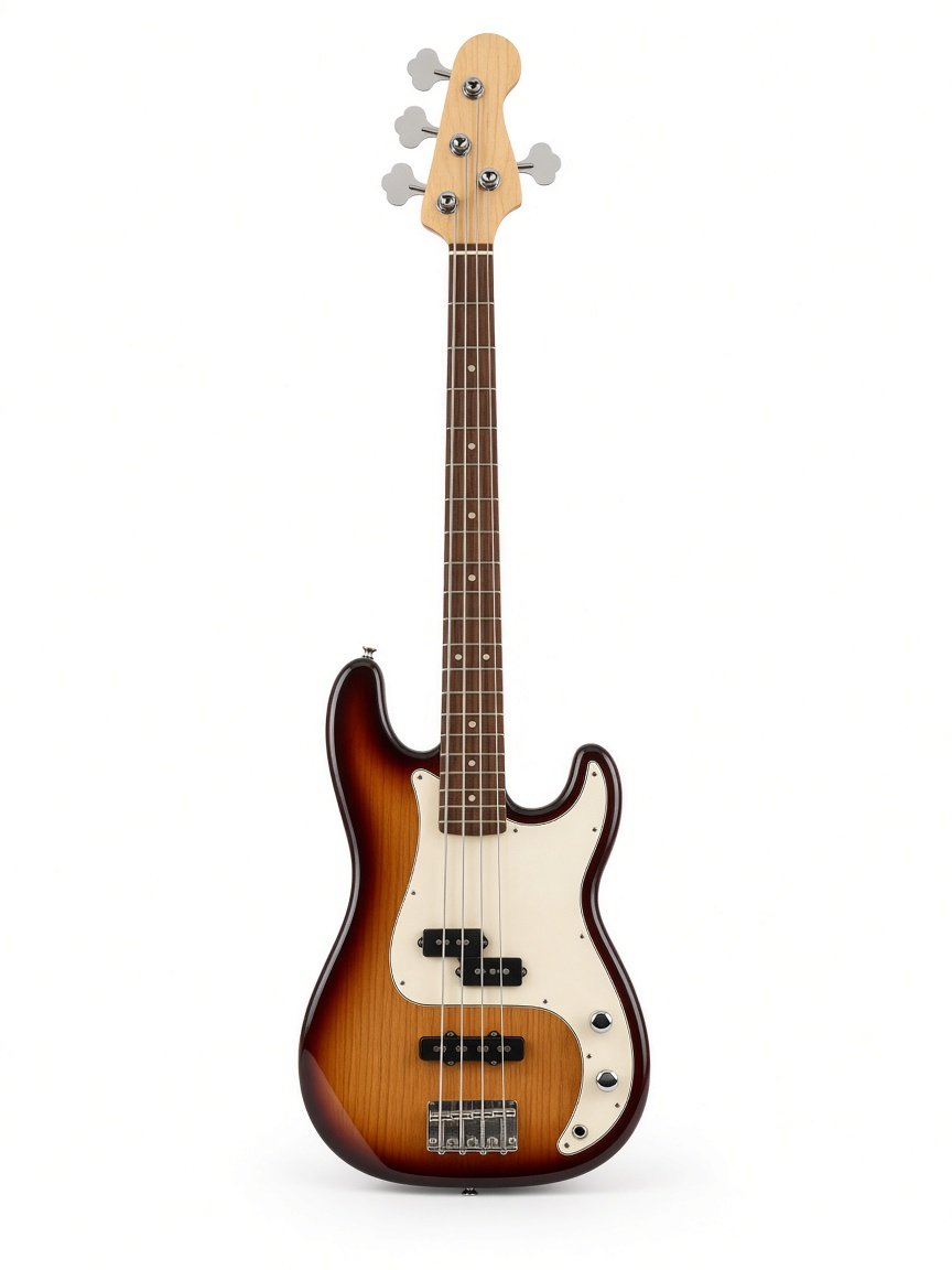 Four-string bass guitar for groove and root notes