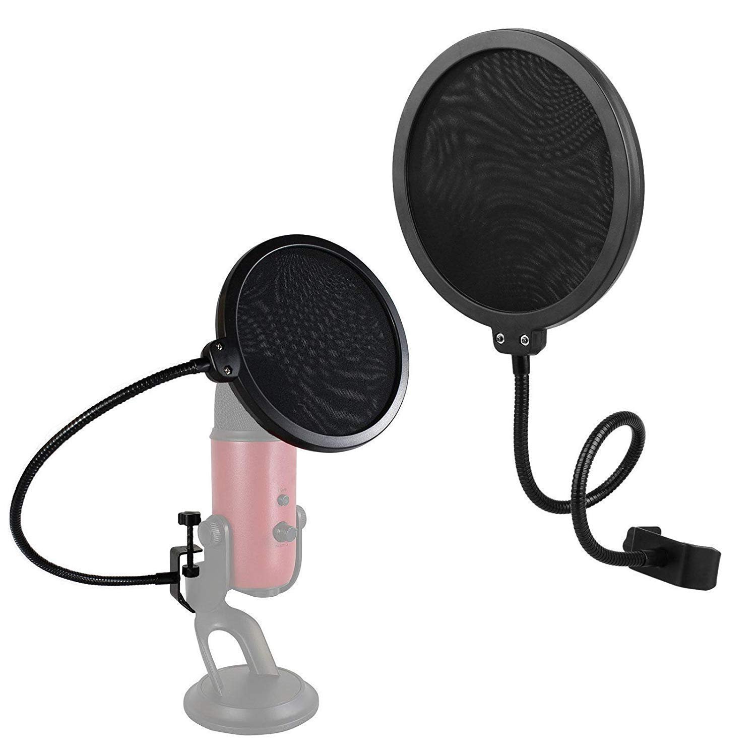 URBAN INFOTECH Microphone Pop Filter for Condenser Mic – Dual Layer Mic Pop Shield with Flexible Gooseneck Clamp for Studio Recording, Podcasting Pop Filter