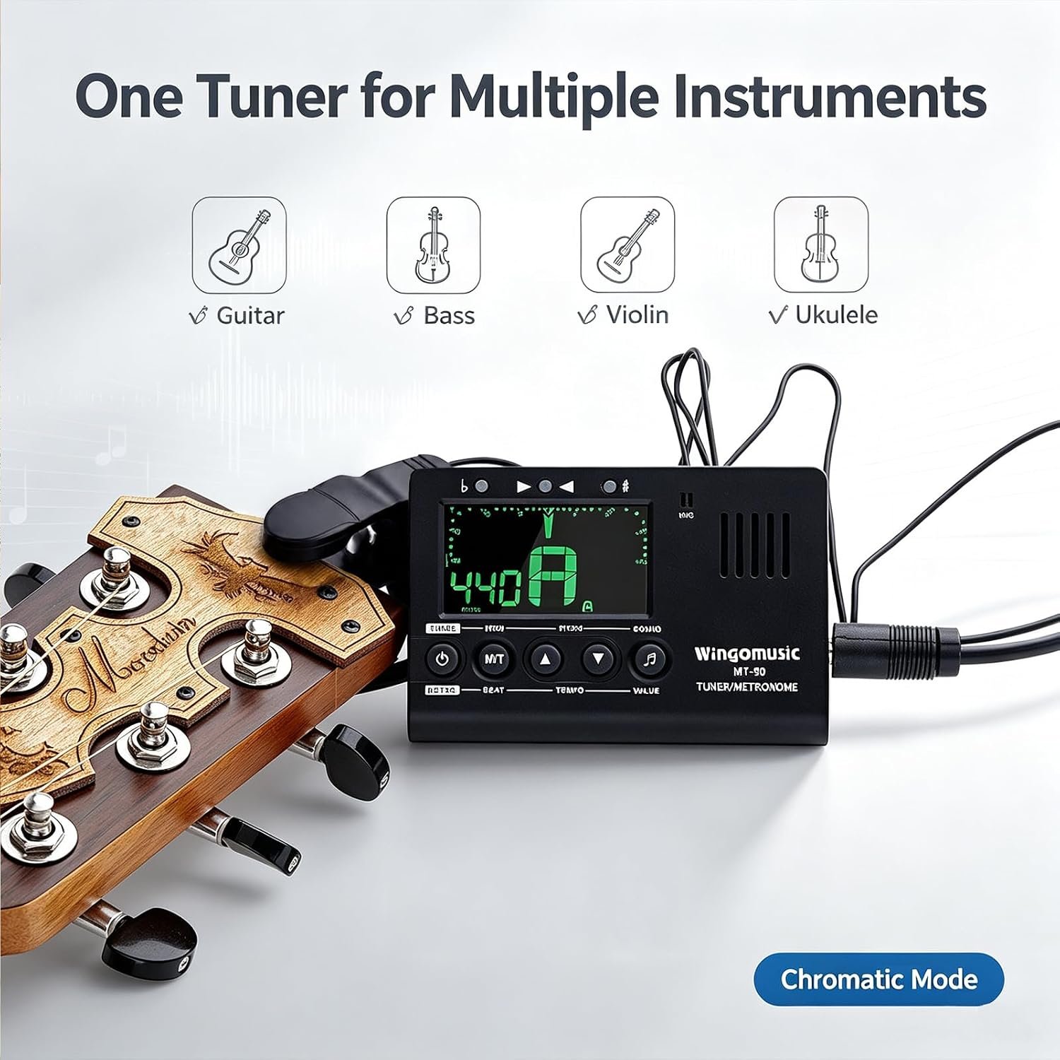 WINGO Digital Metronome Tuner 3in1 for Chromatic/Guitar/Bass/Ukulele/Violin | Pickup & Battery Included, Easy to Use for Practice