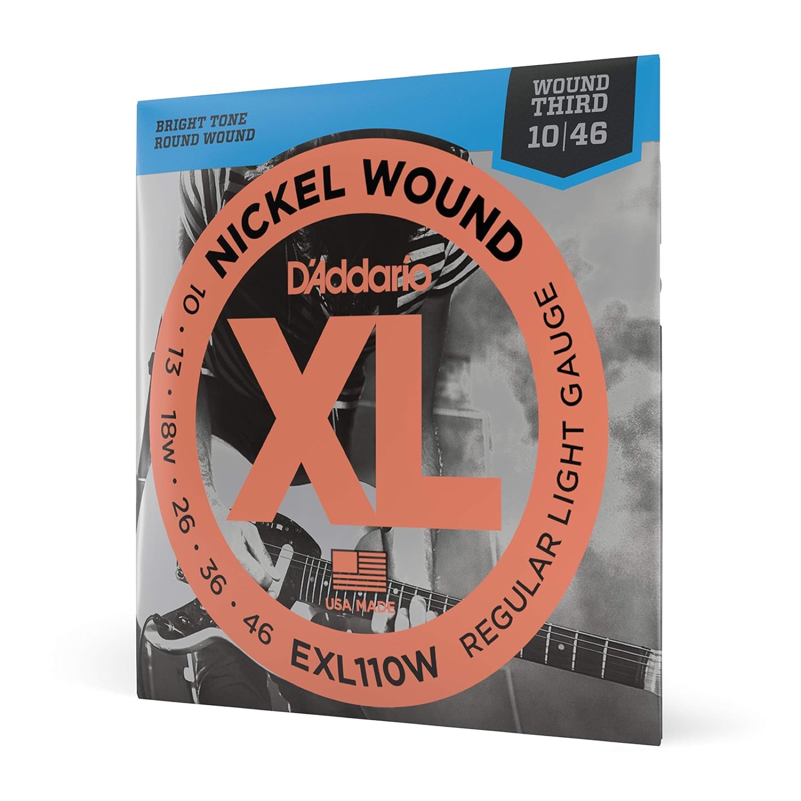 D'Addario EXL110W Nickel Wound Electric Guitar Strings, Regular Light, Wound 3rd, 10-46
