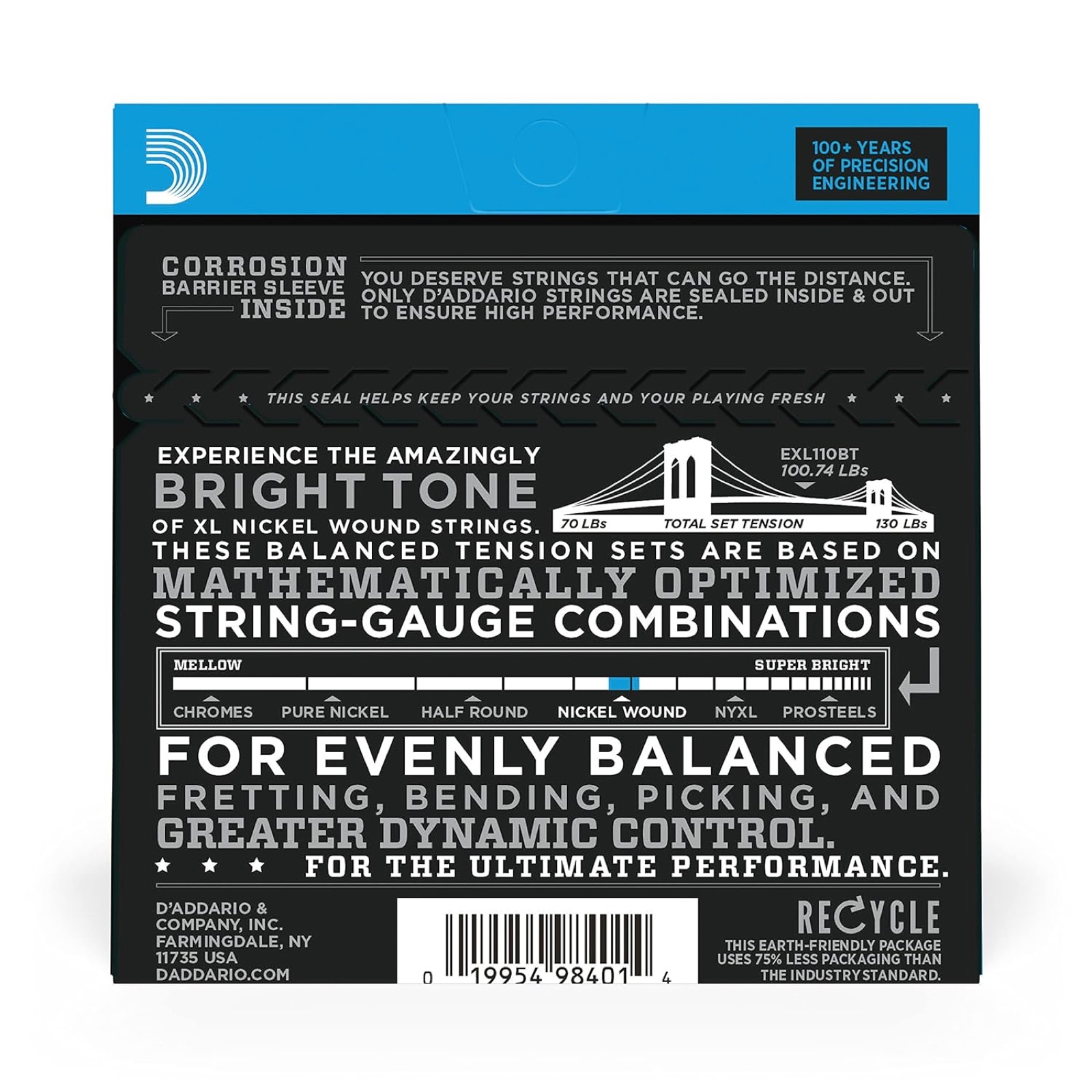 D'Addario EXL110BT Nickel Wound 10-46 Regular Light Electric Guitar Strings