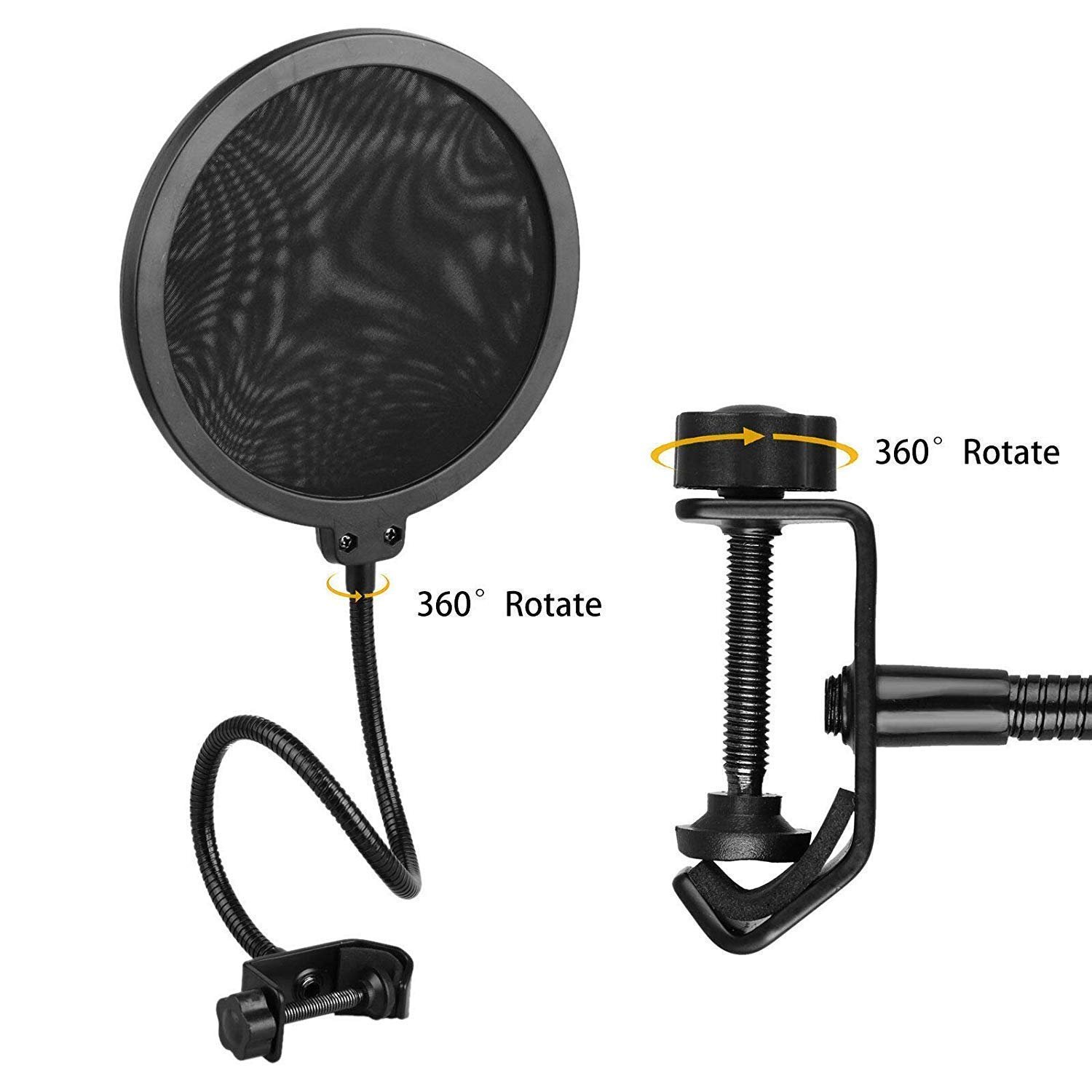 URBAN INFOTECH Microphone Pop Filter for Condenser Mic – Dual Layer Mic Pop Shield with Flexible Gooseneck Clamp for Studio Recording, Podcasting Pop Filter