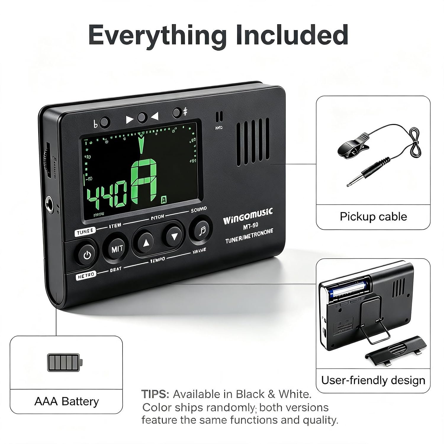 WINGO Digital Metronome Tuner 3in1 for Chromatic/Guitar/Bass/Ukulele/Violin | Pickup & Battery Included, Easy to Use for Practice