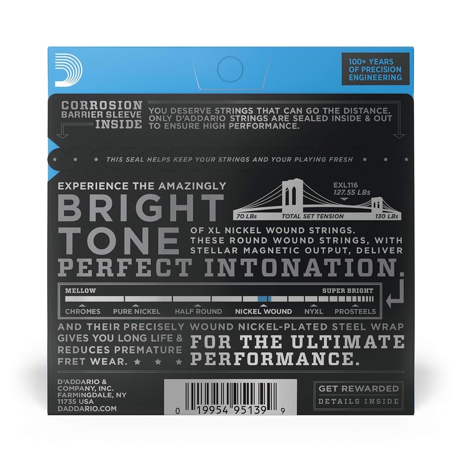 D'Addario EXL116 Nickel Wound 11-52 Medium Electric Guitar Strings