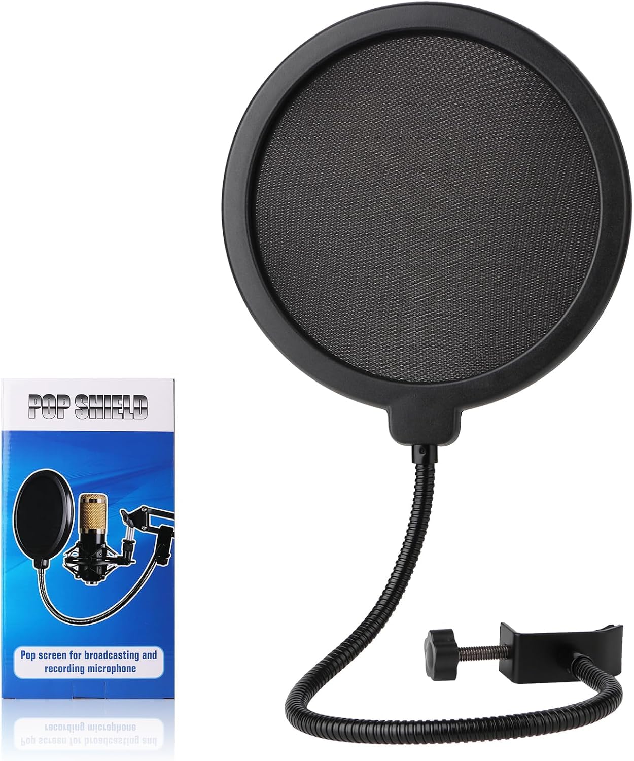 URBAN INFOTECH Microphone Pop Filter for Condenser Mic – Dual Layer Mic Pop Shield with Flexible Gooseneck Clamp for Studio Recording, Podcasting Pop Filter